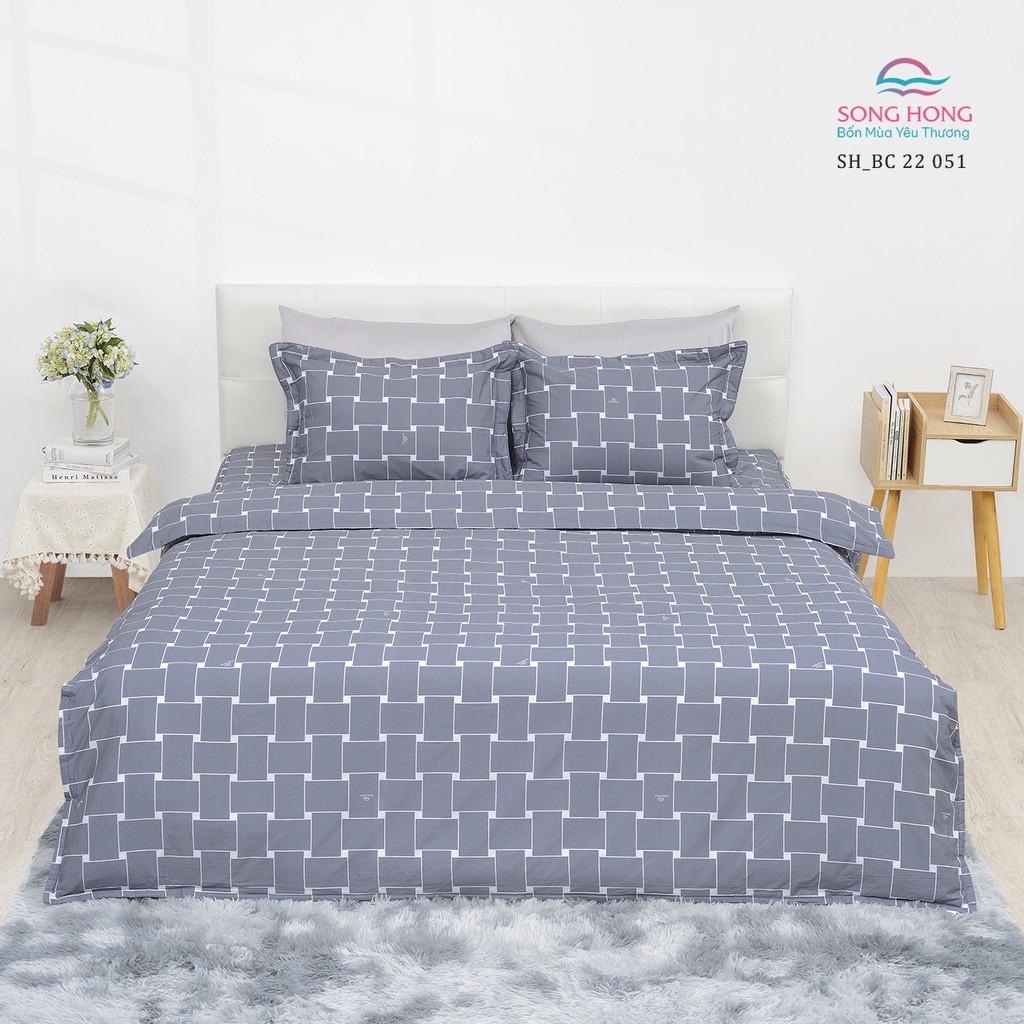 Bộ chăn ga gối 2*2.2m(ga chần) + Chăn Xuân Thu - Chất cotton - Sông Hồng chính hãng