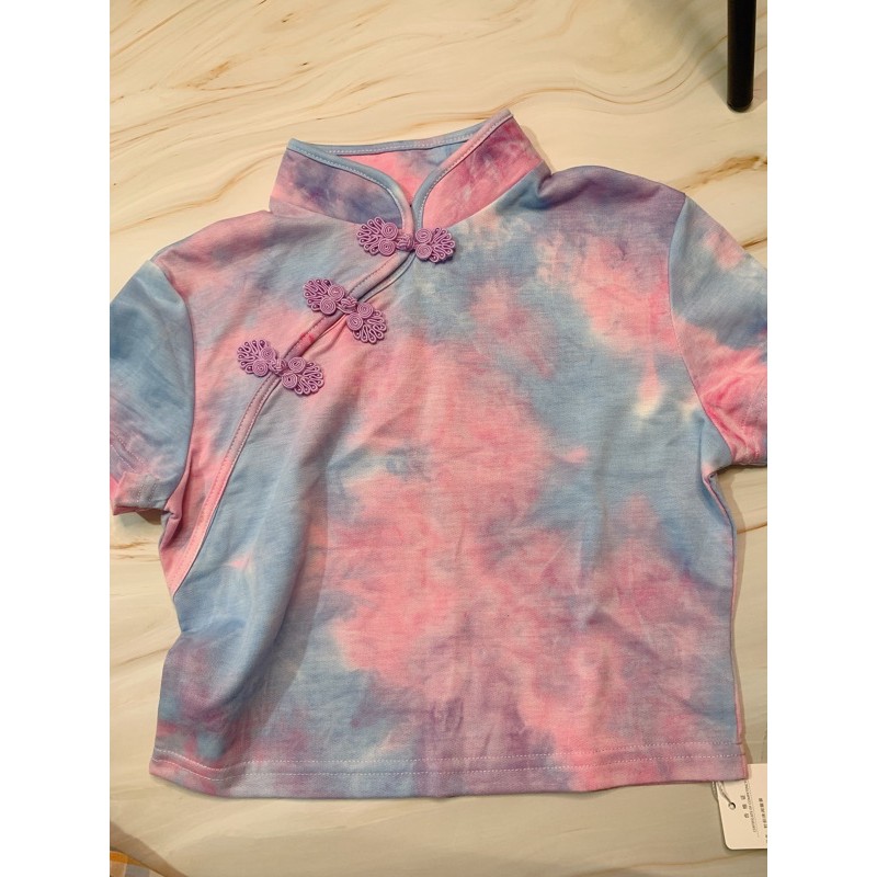 Áo croptop cổ tàu loang màu