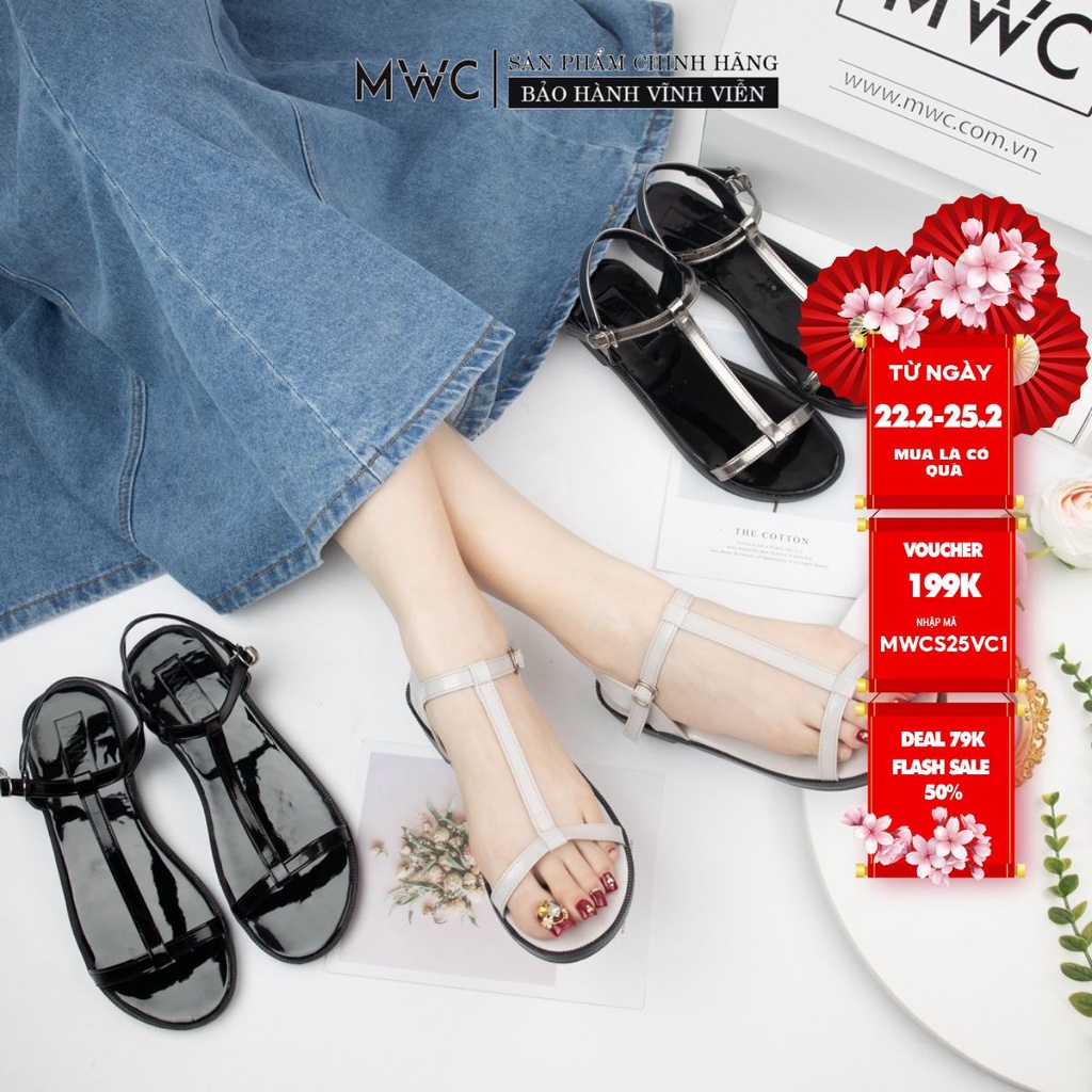 Giày Sandal Nữ MWC Đế Bệt Quai Thiết Kế Chữ T Basic NUSD- 2885