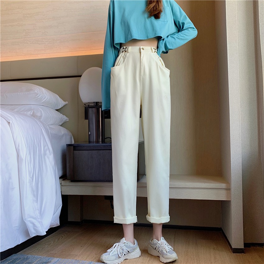 Quần Dài Lưng Cao Ống Rộng Màu Trơn Phong Cách Trẻ Trung | BigBuy360 - bigbuy360.vn