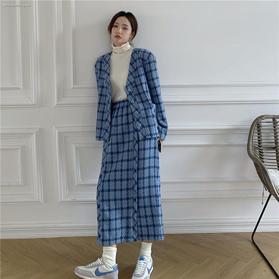 Set áo blazer + chân váy chữ A thời trang thu đông phong cách Hong Kong