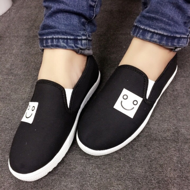 Giày slip on mặt cười màu đen VV14  | BigBuy360 - bigbuy360.vn