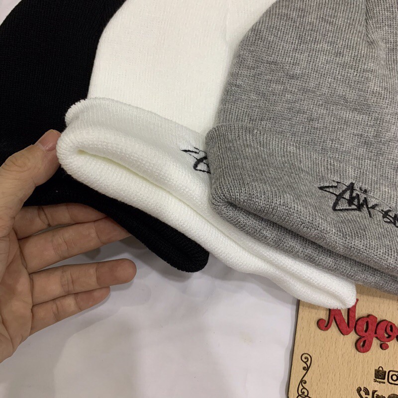 Mũ len Beanie thêu Stussy
