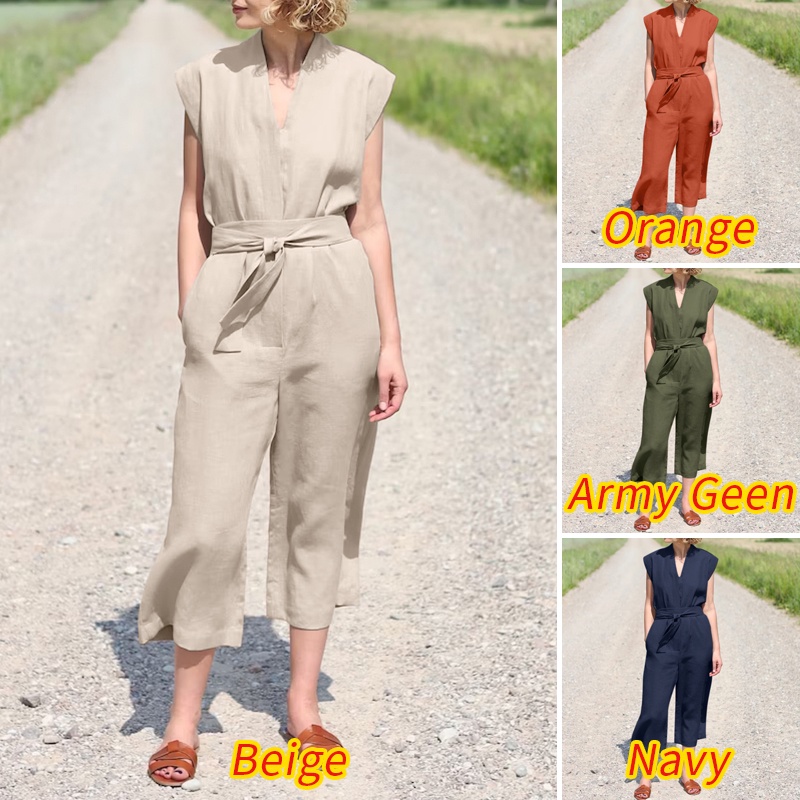 Áo liền quần Zanzea không tay cổ chữ V có nút cài thời trang dành cho nữ