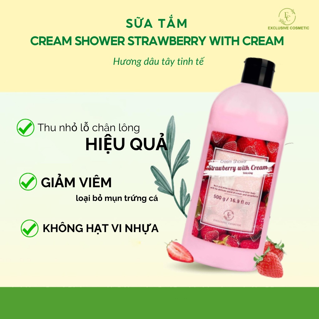 Sữa tắm chiết xuất Dâu tây & Kem EXCLUSIVE COSMETIC Cream Shower Strawberry with cream 500ml