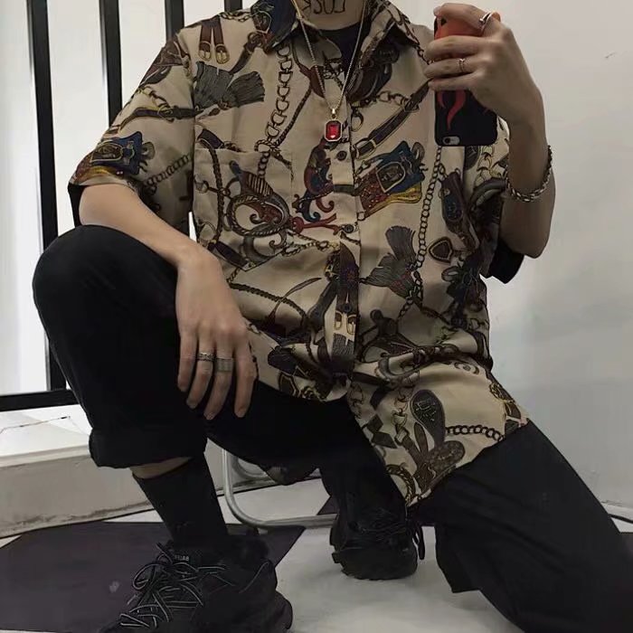 Áo Sơ Mi Nam Tay Ngắn Họa Tiết Hoa Thời Trang Hàn Quốc