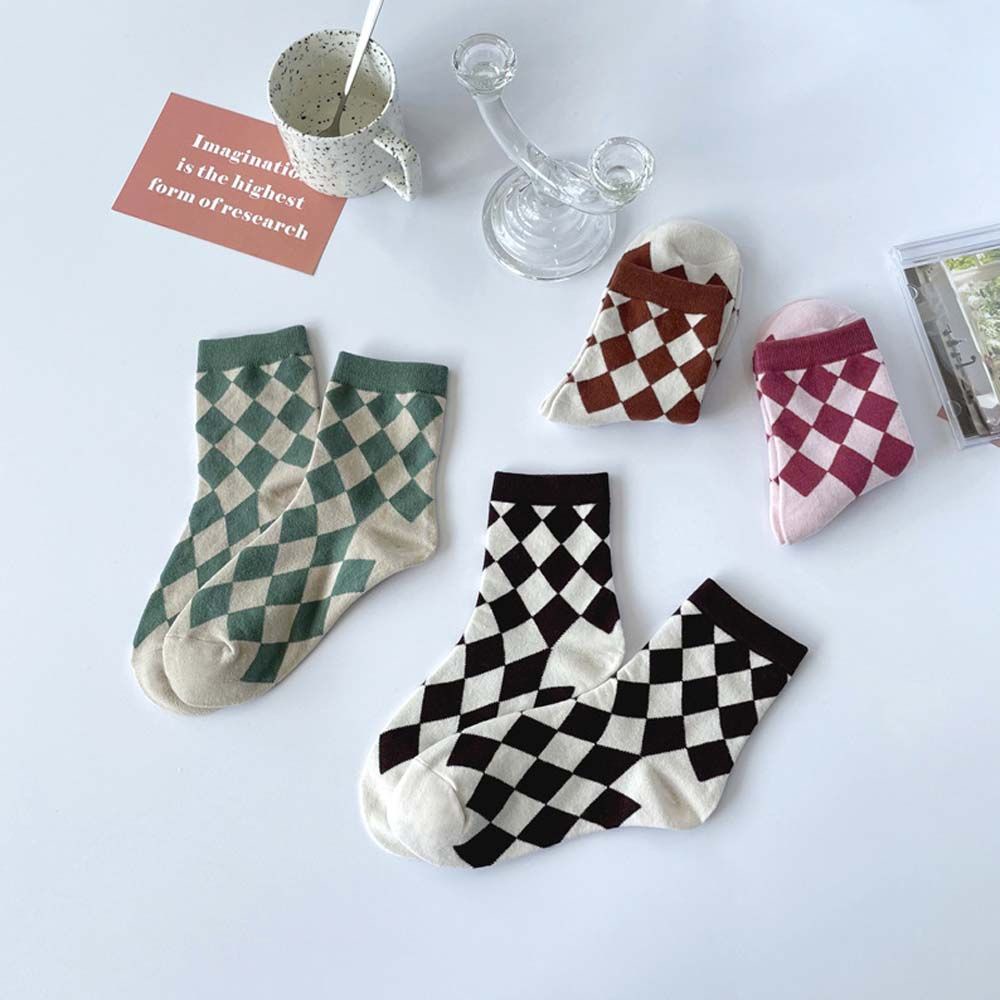 Vớ cotton họa tiết sọc caro nhiều màu phong cách đường phố Hàn Quốc cho nam và nữ