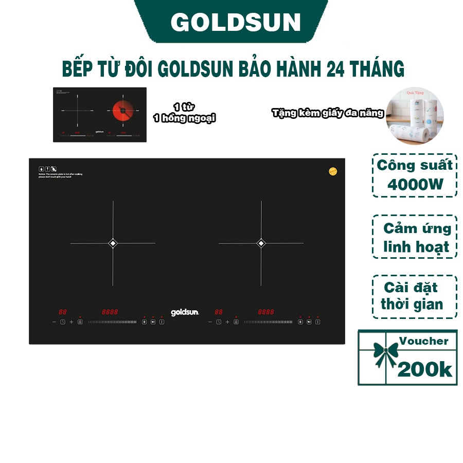 Bếp từ đôi Goldsun GDI7440, Bếp hồng ngoại cảm ứng linh hoạt, dễ dàng thao tác, hàng chính hãng, Bảo hành 24 tháng !