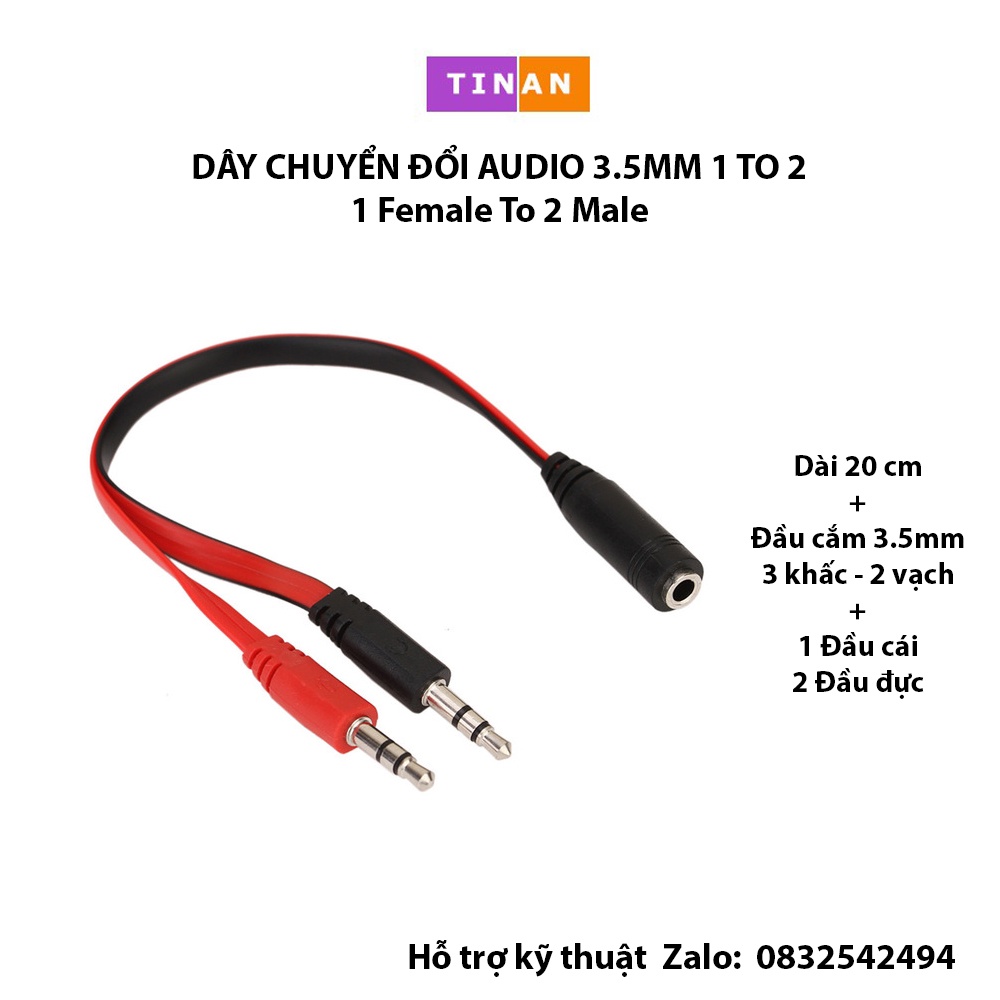 Dây Cáp Chuyển Đổi Audio 3.5mm, 1 Đầu Cái 2 Đầu Đực, Dài 20cm, Dùng Cho Máy Tính Bàn, Laptop