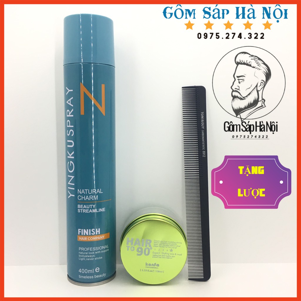 Gôm Xịt Tóc N Finish Yingku spay + Sáp vuốt tóc Kanfa Hair to 90