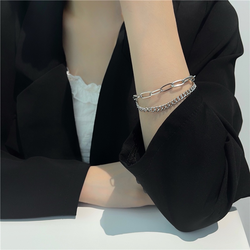 Vòng Tay Cool Double Layer Link Chain Bracelet Fashion Silver Cuff Bracelets for Women Jewelry Adjustable Gift | BigBuy360 - bigbuy360.vn