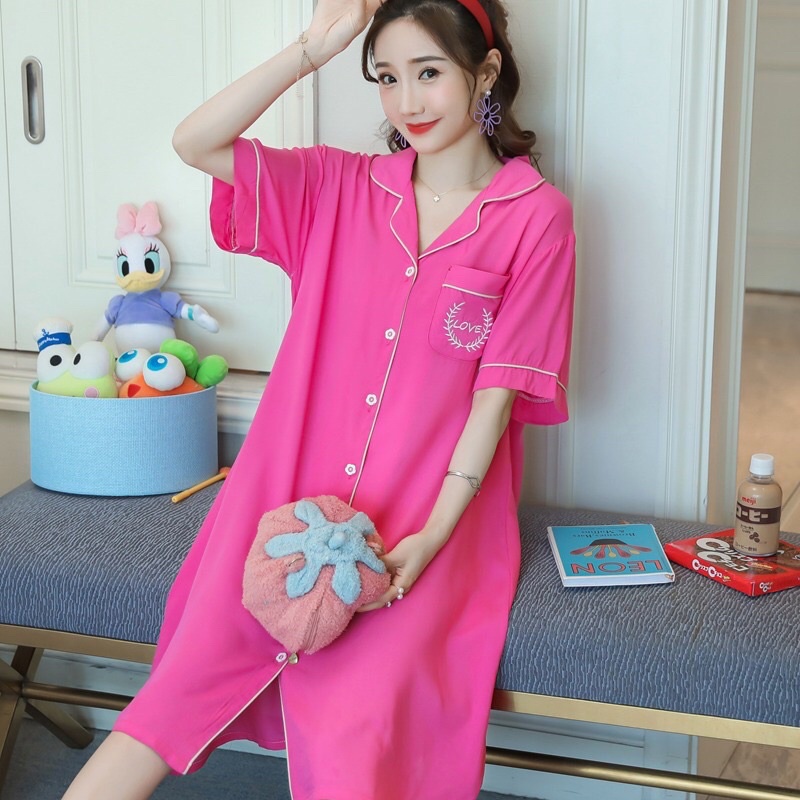 Váy sơ mi lanh lụa siêu mềm mát, váy ngủ mặc nhà trang nhã