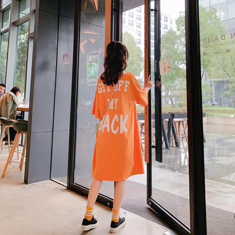 Đầm Suông Váy Dài Form Rộng Tay Lỡ Cổ Tròn In Chữ Cool Basic Chất Cotton Co Dãn Mềm Mát TTDS0494