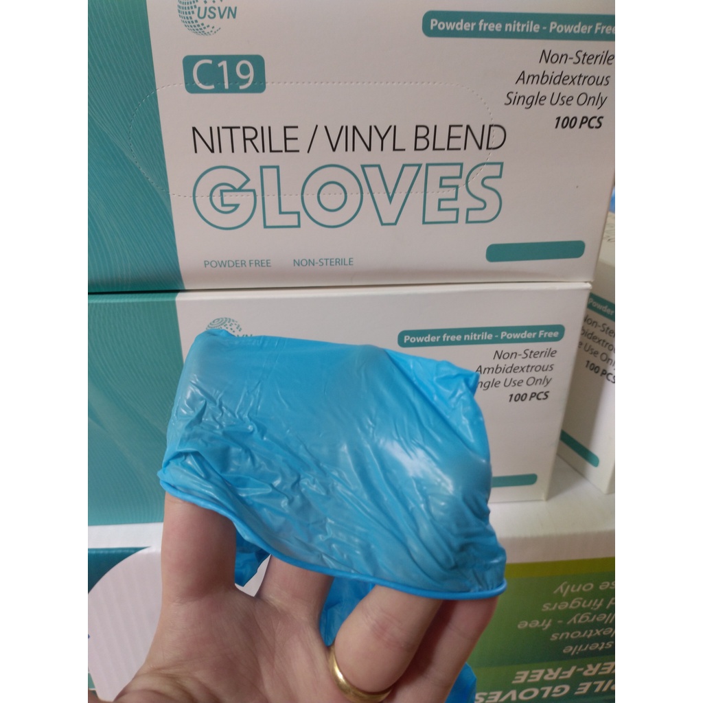 Combo 2 hộp Găng tay cao su Nitrile không bột hộp 100 cái màu xanh blue HÀNG CÔNG TY SẢN XUẤT