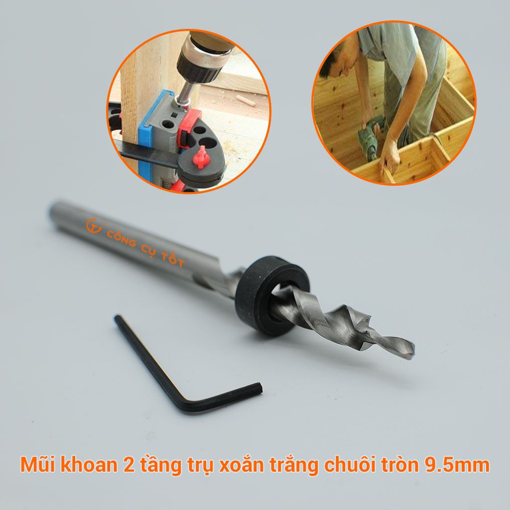 Mũi khoan 2 tầng trụ xoắn trắng chuôi tròn 9.5mm