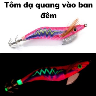 Tôm giả câu mực dạ quang size 2.5 loại fish king nặng 12gam dài 10cm, mồi câu mực lá ống bạch tuộc biển ban đêm hiệu quả