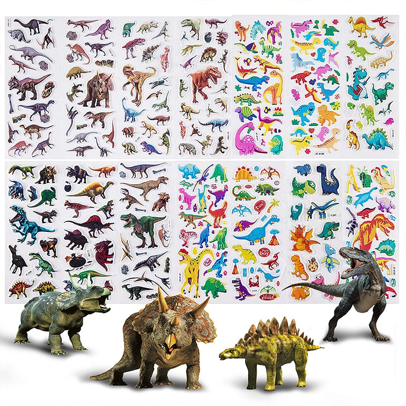 Bộ 12 miếng dán phồng hình khủng long 3d khác nhau dành cho bé