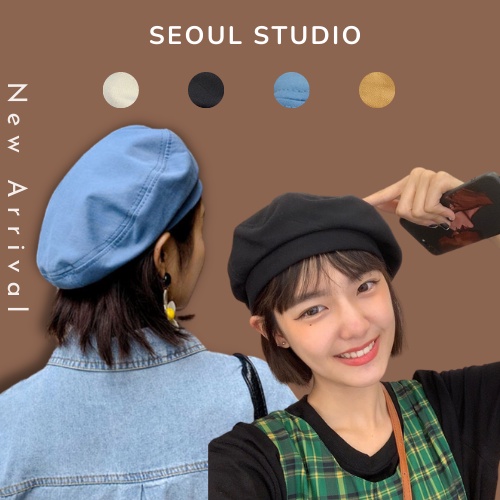 Mũ nồi nữ chất liệu cotton trơn, mũ beret nữ phong cách Hàn Quốc mã BR4