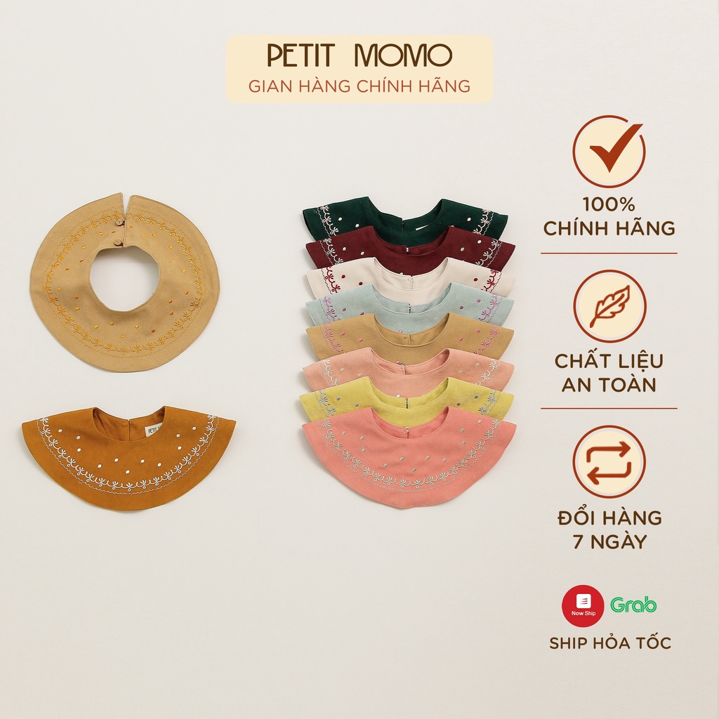 Khăn Yếm Cho Bé 1-5 Tuổi PETIT MOMO Chất Liệu Nhung Chéo Mềm Mịn Kháng Khuẩn, Cổ Tròn Thêu Hoạ Tiết Nhiều Màu (H118)