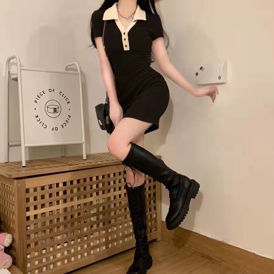 Đầm Tay Ngắn Cổ Polo Phong Cách Hàn Quốc 175286 Đầm Ôm Dáng Thời Trang Mùa Hè Quyến Rũ Cho Nữ