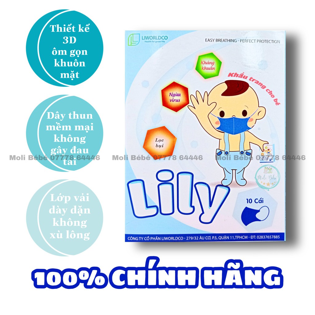 Khẩu trang y tế kháng khuẩn Lily / Lehaco Chính Hãng cho bé / trẻ em