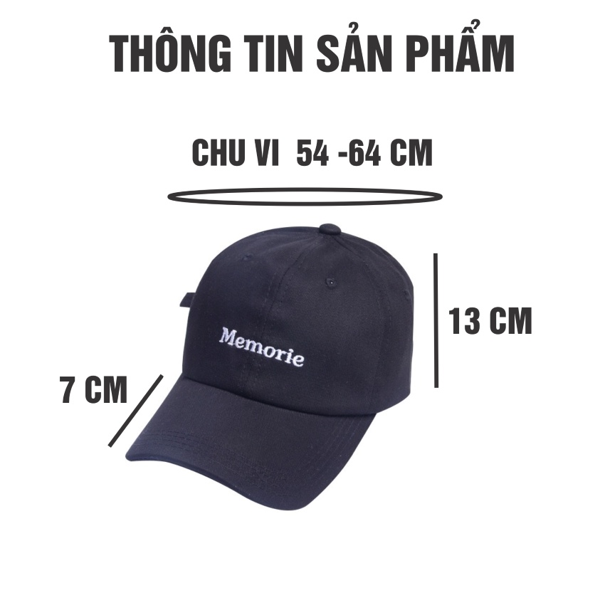 Mũ lưỡi trai nam nữ , nón kết nam nữ thêu chữ Memorie vải cotton phong cách Hàn Quốc