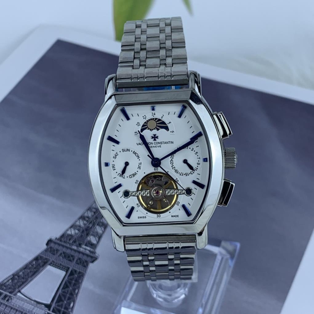 Đồng hồ Nam Vacheron máy nhật mẫu mặt vuông KIM XANH trắng dây thép dòng cơ Automatic size 40mm-41mm
