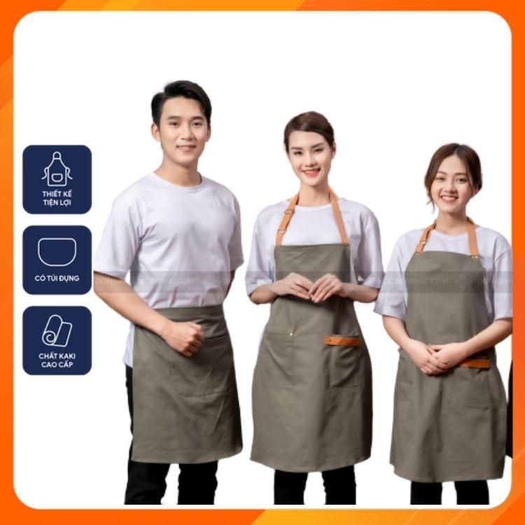 Tạp dề quán café đẹp cho nam nữ nhân viên phục vụ - Chất liệu kaki, phối da - Phù hợp làm đồng phục tạp dề chuyên nghiệp