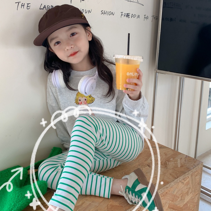 Quần Legging Cotton Kẻ Sọc Phong Cách Hàn Quốc Cho Bé Gái