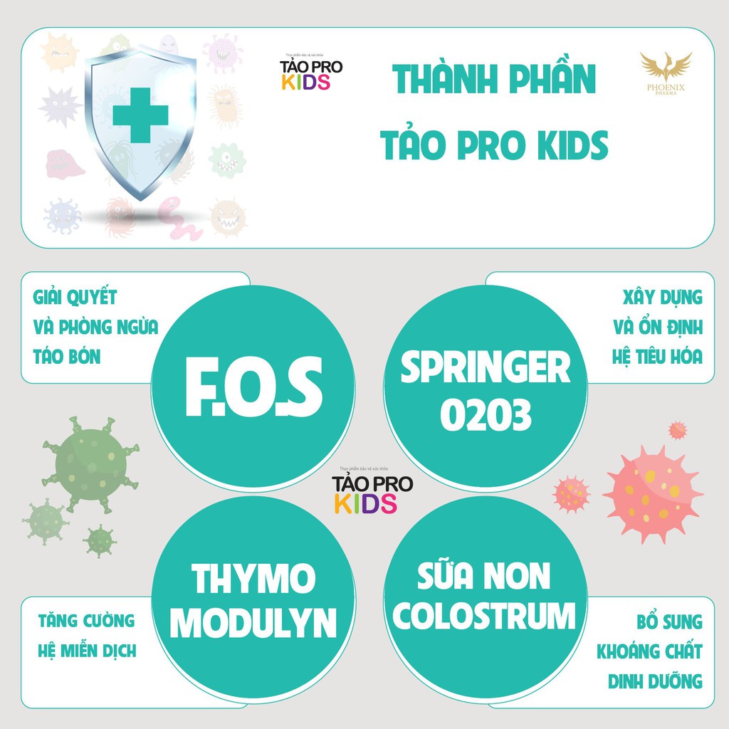 Siro ăn ngon cho bé Phoenix Pharma, Tảo Pro Kids tăng sức đề kháng bé tiêu hóa tốt, chống táo bón hộp 30 gói x 300ml