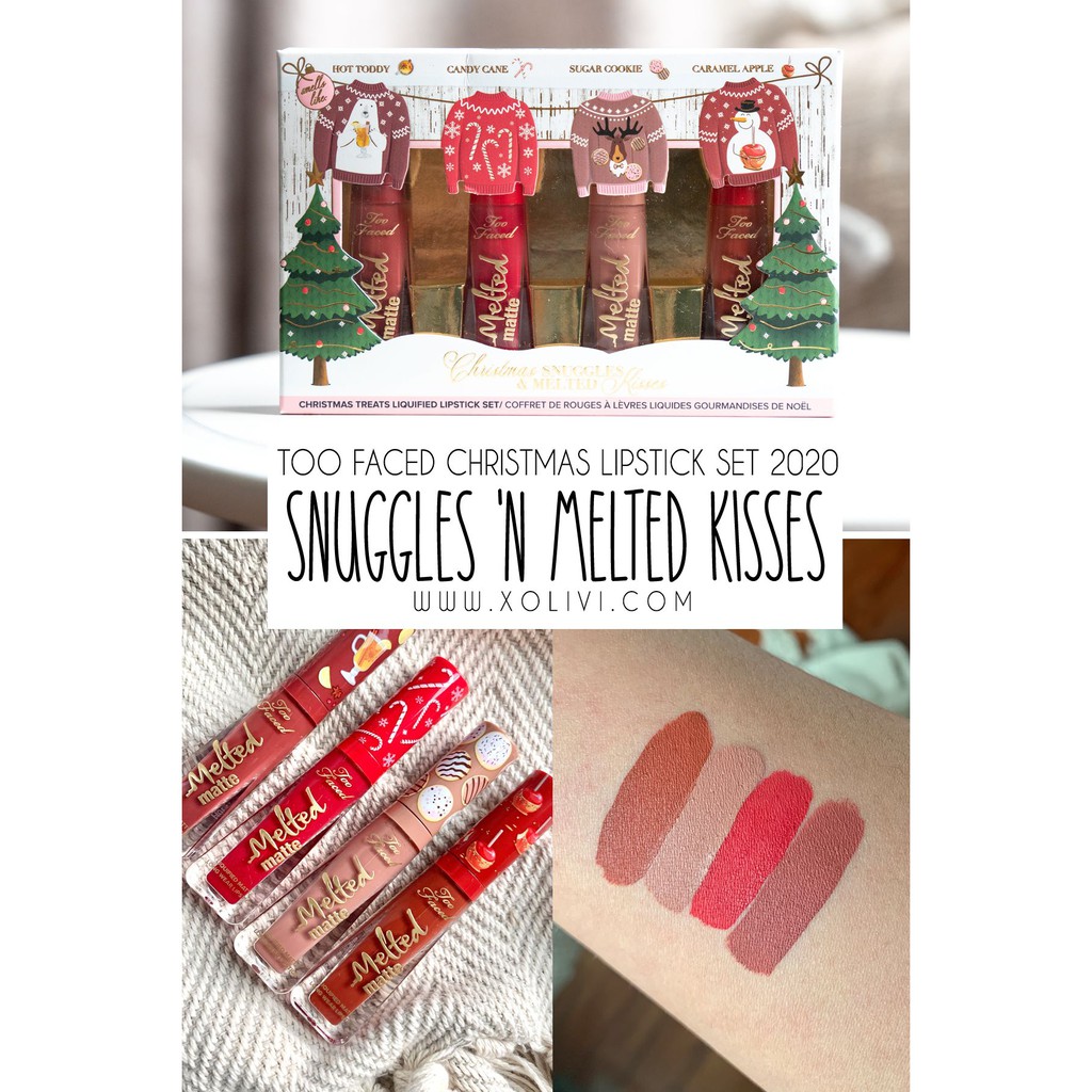 Too Faced - Set Son 4 Cây Too Faced Christmas Snuggles &amp; Melted Kisses Liquid Lipstick Set