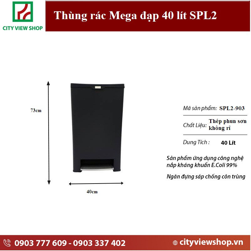 Thùng rác Fitis Mega đạp 40 lít SPL2