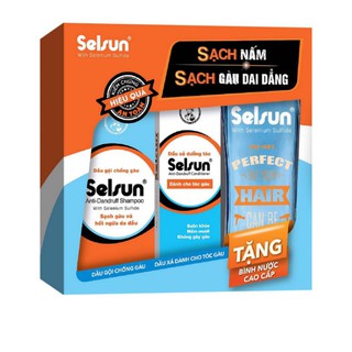 Hộp quà chống gàu dưỡng tóc Selsun (Dầu gội + Dầu xả) + Bình nước tiện dụng Selsun