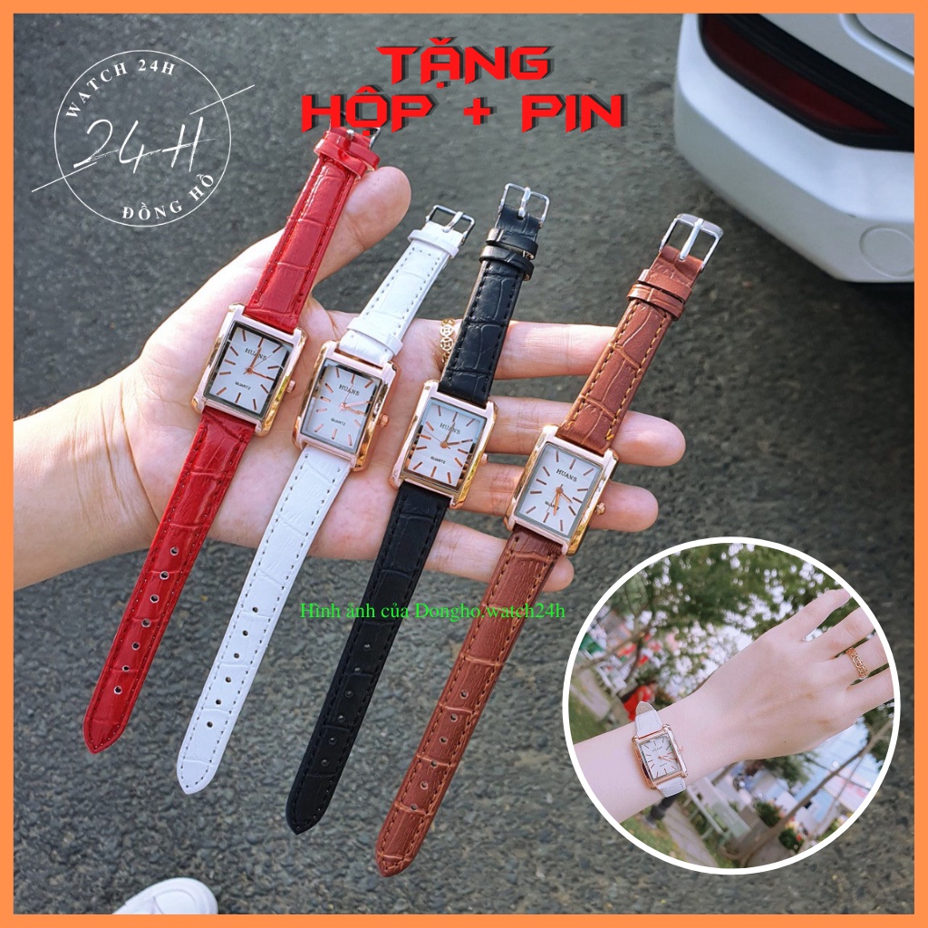 Đồng hồ nữ dây da HUANS , mặt vuông dài sang trọng thanh lịch cho các quý cô