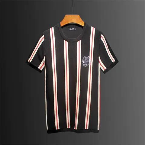 Áo Thun Dệt Kim Tay Ngắn Cổ Tròn Họa Tiết Kẻ Sọc Thời Trang Cho Nam