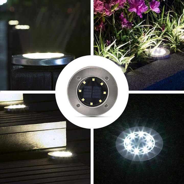 Đèn Cắm  Cỏ Sân Vườn Năng Lượng Mặt Trời 8 Led Trang Trí Sân Vườn, Lối Đi, Chiếu Sáng Tiểu Cảnh, Chống Nước IP65