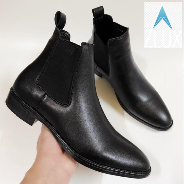 😘😘 Giày nam chelsea boot cao cổ cao cấp da bò thật trơn xịn màu đen đế cao su đúc êm ái $ 😘