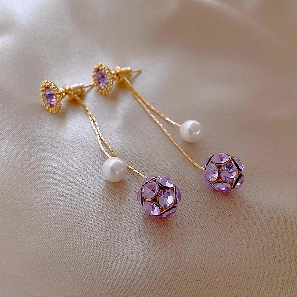 Bông Tai Dáng Dài Mặt Hình Trái Tim Màu Tím Thời Trang Cho Nữ BACK2LIFE