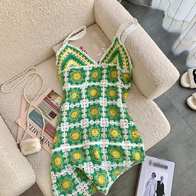 Đầm Hai Dây Dệt Kim Dáng Chữ A Hở Lưng Cổ Chữ V Thời Trang Mùa Hè Quyến Rũ Cho Nữ