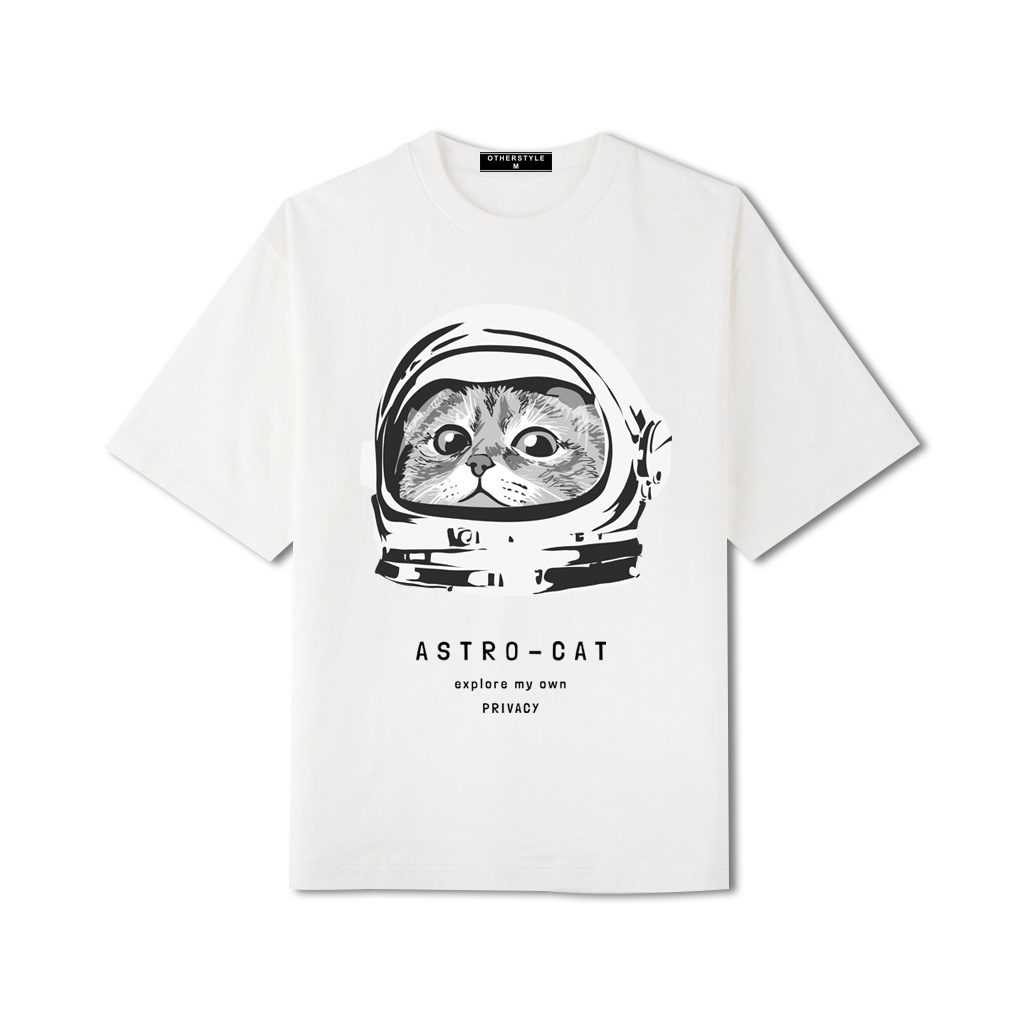 Áo thun unisex  tay lỡ form rộng OTHERSTYLE in họa tiết Mèo phi hành gia, chất cotton CVC mềm mát, đẹp giá rẻgiá rẻ