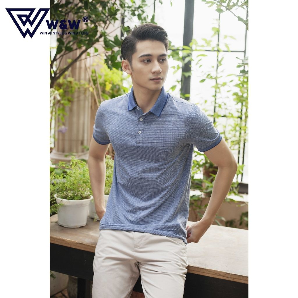 Áo Thun Polo Nam W&amp;W Dáng Regular Fit- Cổ Áo Phối Màu Khác Biệt - Chất Liệu Thoáng Mát, Thấm Hút WPO77R