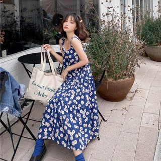 Đầm Dài Cổ V Họa Tiết Hoa Cúc Dài