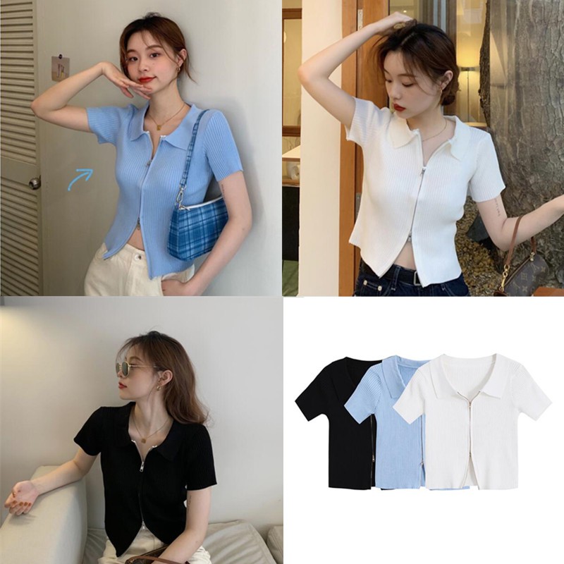 [Mã FAMAYWA giảm 10K đơn 50K] Áo Thun Nữ Dệt Kim Phối Khoá Kéo Thời Trang | BigBuy360 - bigbuy360.vn