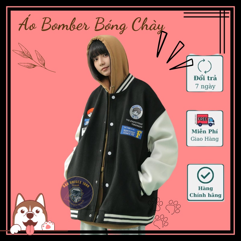 Áo Khoác Bomber Bóng Chày Thêu Hình Cậu Bé