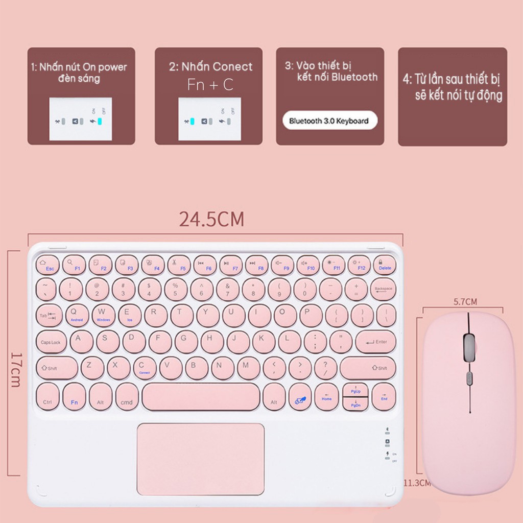 Bộ chuột bàn phím Bluetooth cho ipad, máy tính bảng, điện thoại, laptop, macbook, smart tivi có bàn di chuột Touchpad