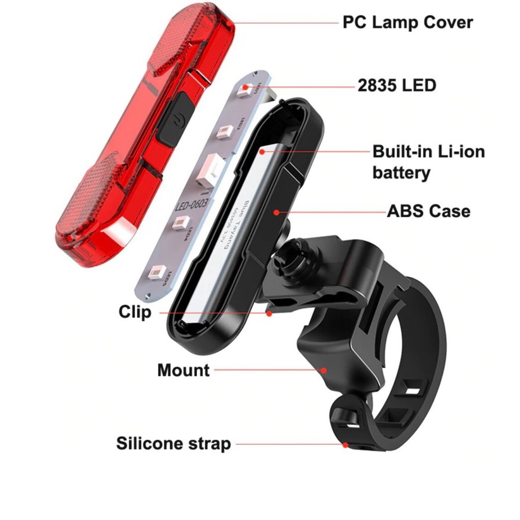 Đèn Hậu Xe Đạp - Sạc USB - Thiết kế đơn giản, có thể xoay ngang dọc tùy ý