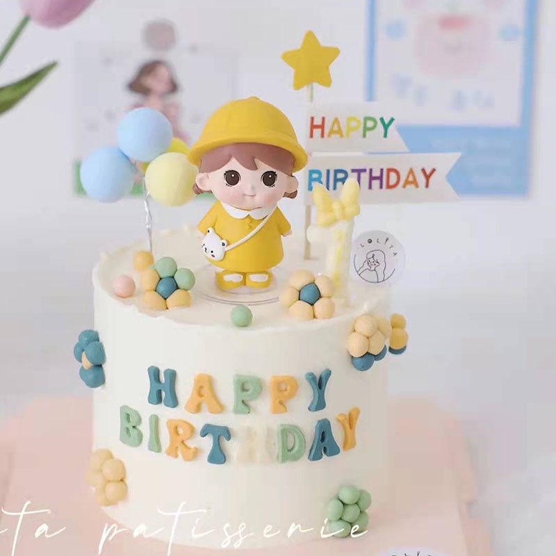 Phụ Kiện Trang Trí Bánh Kem Hình Cô Gái Đội Nón Lưỡi Trai Dễ Thương