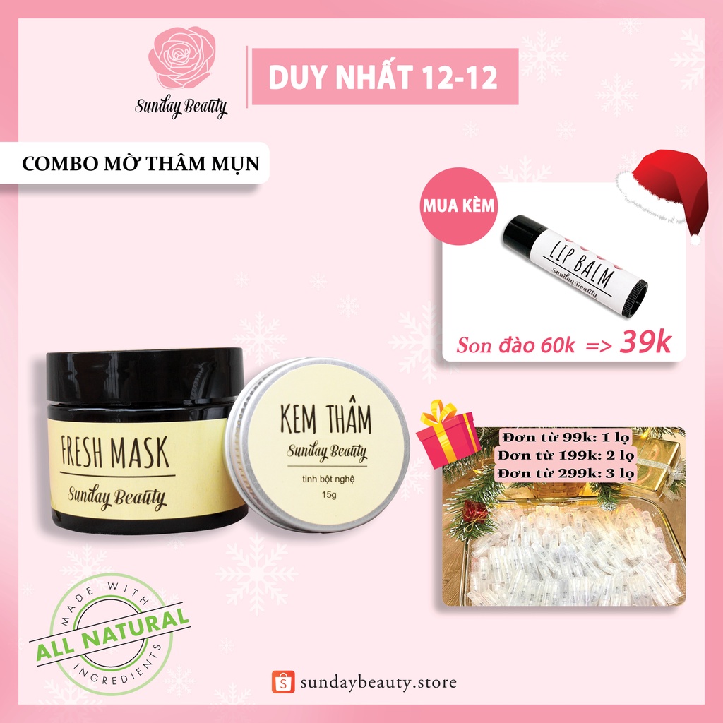 Set phục hồi da sau nặn mụn mờ thâm mụn thiên nhiên Mask nghệ kem thâm Sunday Beauty