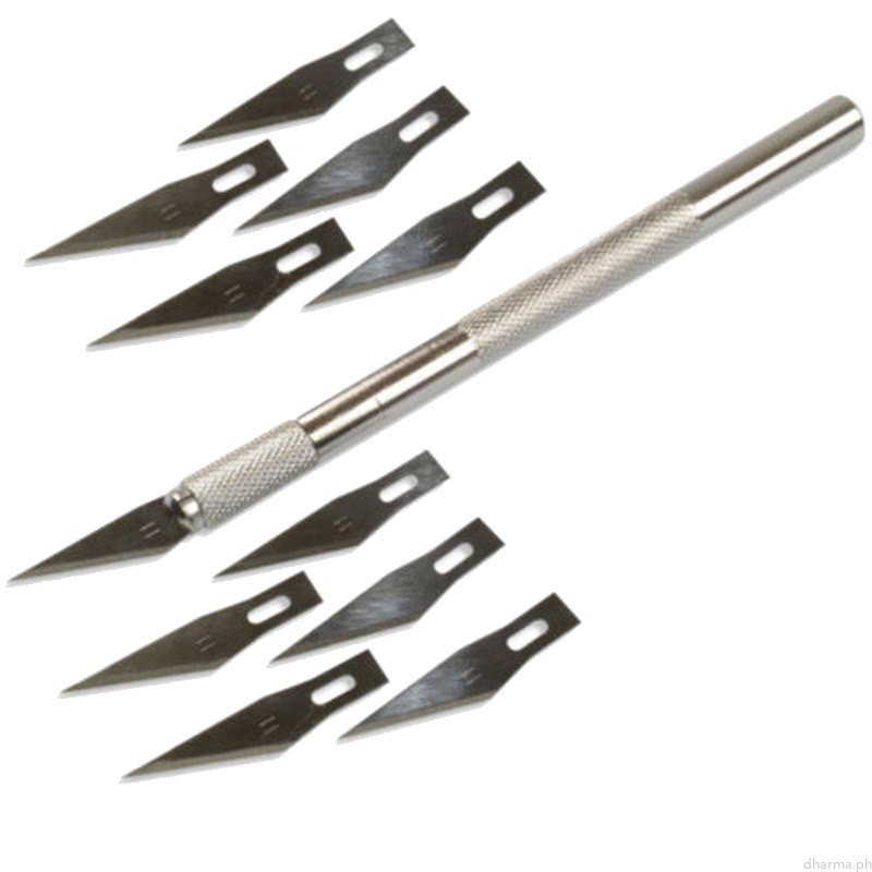 Set dao mổ kim loại khắc thủ công + 10 lưỡi thay