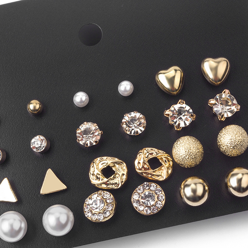 Set 12 cặp khuyên tai đính đá zircon và ngọc trai kiểu dáng thời trang dành cho nữ